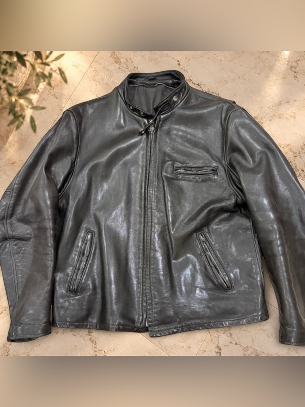 Vintage 80s 90s Schott Black Leather Cafe Racer Motorcycle Jacket L